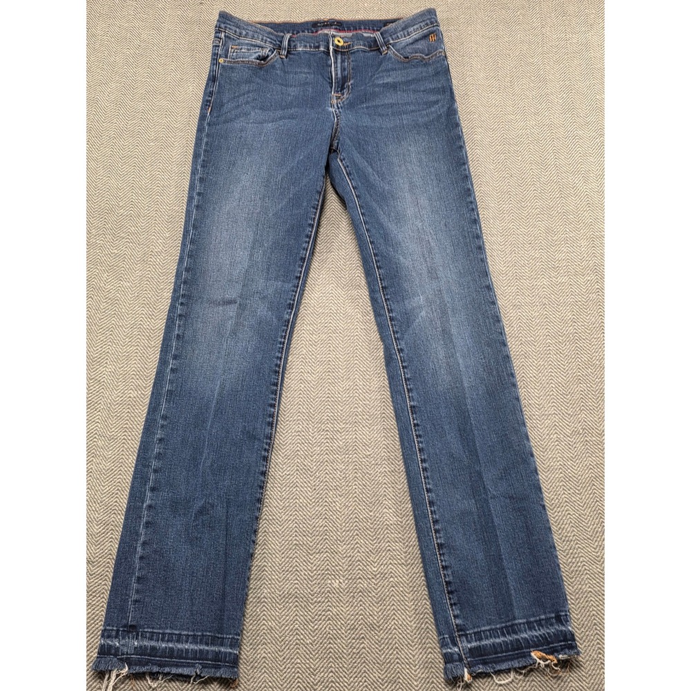 Tommy Hilfiger Greenwich Straight Leg Jeans Women Blue Denim‎ Frayed Hem Size 10